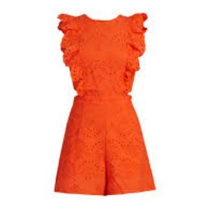 Ruffle-Sleeve Eyelet Cotton Romper